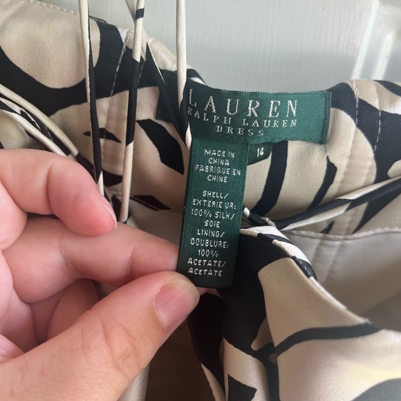 Ralph Lauren Gold and Black Tropical Print 100% Silk Strapless Satin Dress Sz 14 - Picture 5 of 10